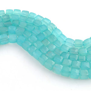 1 Strand  Aqua Chalcedony Faceted Cube Shape Briolettes -Semi Precious Gemstone Cube Shape Briolettes Beads -7mm- 9 Inches BR01755