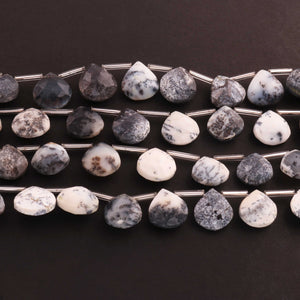 1 Strand Dendrite Opal Faceted Briolettes - Semi Precious Gemstone Heart Shape  Briolettes Beads - 12mm-15mm - 8 Inches BR01756