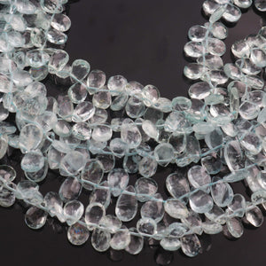 1 Strand Aquamarine Faceted Briolettes - Pear Shape Briolettes  6mmx4mm-7mmx5mm - 8 Inches BR03227 - Tucson Beads