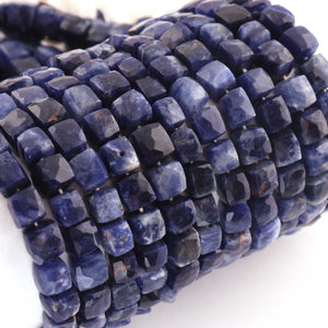 1 Strand Sodalite Faceted Cube Box Shape Beads -3D Cube Gemstone Beads, Fine Quality  Sodalite  Briolettes 6mm -8 Inches BR03170