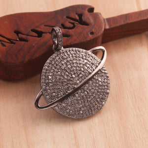 1 Pc Pave Diamond  Saturn Pendant - 925 Sterling Silver, Yellow & Rose Gold Vermeil - Diamond Pendant 28mmx34mm PD1854