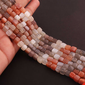 1 Strand Multi Moonstone  Faceted Cube Briolettes - Semi Precious Gemstone Box Shape Beads - 6mm-8mm -9 Inches BR02584