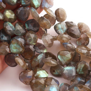 1 Strand Labradorite Faceted Briolettes -Heart Shape Briolettes - 12mmx11mm-15mmx15mm -9 inches BR0553