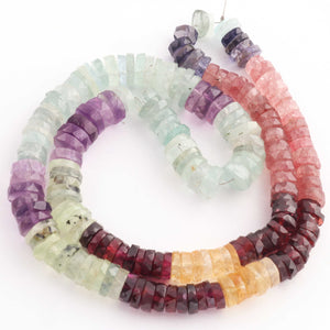 1  Long Strand Mix Stone Faceted Heishi Rondelles Beads  - Wheel ,Tyre Shape Rondelles Beads - 7mm-10mm -18 Inches BR2279