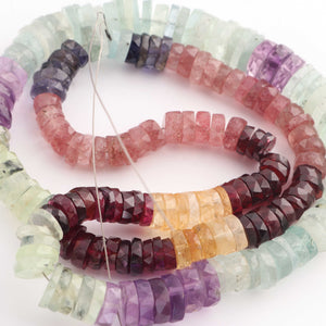 1  Long Strand Mix Stone Faceted Heishi Rondelles Beads  - Wheel ,Tyre Shape Rondelles Beads - 7mm-10mm -18 Inches BR2279