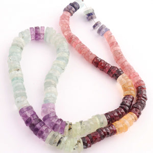 1  Long Strand Mix Stone Faceted Heishi Rondelles Beads  - Wheel ,Tyre Shape Rondelles Beads - 7mm-10mm -18 Inches BR2279