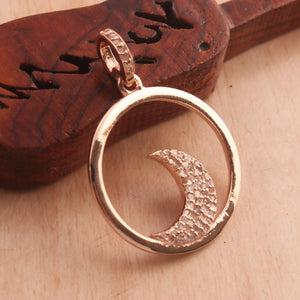 1 Pc Pave Diamond Round With Moon Pendant - 925 Sterling Silver , Yellow & Rose Gold Vermeil -Diamond Pendant 27mmx25mm PD1818