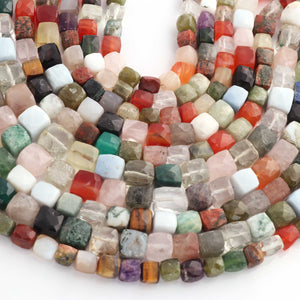 1 Strand Mix Stone Faceted Cube Briolettes - Box Shape Beads - 5mm-9mm - 8.5 Inches BR02612