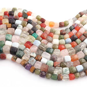 1 Strand Mix Stone Faceted Cube Briolettes - Box Shape Beads - 5mm-9mm - 8.5 Inches BR02612