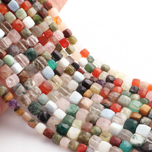 1 Strand Mix Stone Faceted Cube Briolettes - Box Shape Beads - 5mm-9mm - 8.5 Inches BR02612