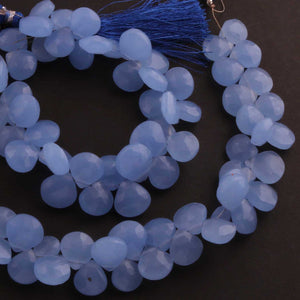 1 Strand Blue Chalcedony Faceted Heart Shape Briolettes - Semi Precious Gemstone Blue Chalcedony  Briolettes Beads - 10mmx9mm-14mmx14mm- 8 Inches BR01894