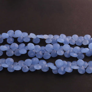 1 Strand Blue Chalcedony Faceted Heart Shape Briolettes - Semi Precious Gemstone Blue Chalcedony  Briolettes Beads - 10mmx9mm-14mmx14mm- 8 Inches BR01894