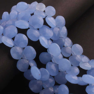 1 Strand Blue Chalcedony Faceted Heart Shape Briolettes - Semi Precious Gemstone Blue Chalcedony  Briolettes Beads - 10mmx9mm-14mmx14mm- 8 Inches BR01894