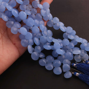 1 Strand Blue Chalcedony Faceted Heart Shape Briolettes - Semi Precious Gemstone Blue Chalcedony  Briolettes Beads - 10mmx9mm-14mmx14mm- 8 Inches BR01894