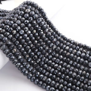 1 Strand Black Spinel Silver Coated Faceted Rondelles Beads-Semi Precious Gemstone Rondelles Beads - 7mm-10mm -13 inches BR01862