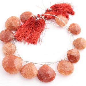 1 Sunstone Faceted Heart Shape Briolettes - Semi Precious Gemstone Sunstone Briolettes Beads- 22mmx22mm-31mmx31mm - 12 Inches BR02042