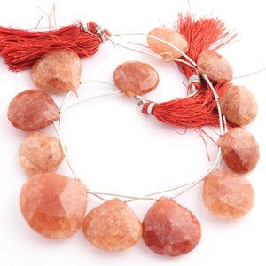 1 Sunstone Faceted Heart Shape Briolettes - Semi Precious Gemstone Sunstone Briolettes Beads- 22mmx22mm-31mmx31mm - 12 Inches BR02042