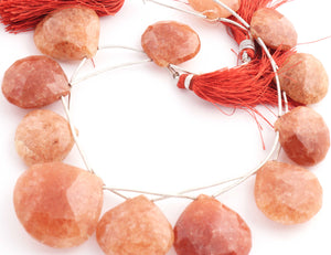 1 Sunstone Faceted Heart Shape Briolettes - Semi Precious Gemstone Sunstone Briolettes Beads- 22mmx22mm-31mmx31mm - 12 Inches BR02042