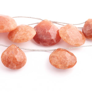 1 Sunstone Faceted Heart Shape Briolettes - Semi Precious Gemstone Sunstone Briolettes Beads- 22mmx22mm-31mmx31mm - 12 Inches BR02042