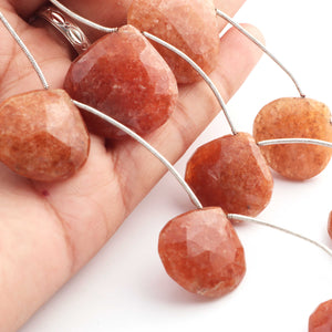 1 Sunstone Faceted Heart Shape Briolettes - Semi Precious Gemstone Sunstone Briolettes Beads- 22mmx22mm-31mmx31mm - 12 Inches BR02042