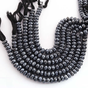 1 Strand Black Spinel Silver Coated Faceted Rondelles Beads-Semi Precious Gemstone Rondelles Beads - 9mm-8 inches BR01753