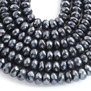 1 Strand Black Spinel Silver Coated Faceted Rondelles Beads-Semi Precious Gemstone Rondelles Beads - 9mm-8 inches BR01753