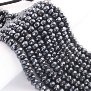 1 Strand Black Spinel Silver Coated Faceted Rondelles Beads-Semi Precious Gemstone Rondelles Beads - 9mm-8 inches BR01753