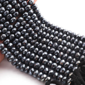 1 Strand Black Spinel Silver Coated Faceted Rondelles Beads-Semi Precious Gemstone Rondelles Beads - 9mm-8 inches BR01753