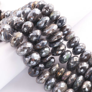 1 Strand Labradorite Silver Coated Faceted Roundelles Beads-Semi Precious Gemstone  Labradorite Rondelles Beads 16mm-22mm 8 Inches BR01754