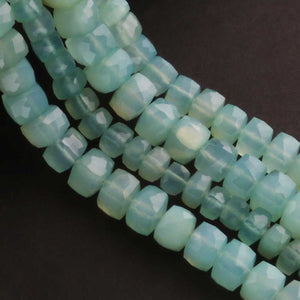 1  Strand Aqua Chalcedony Faceted Cube Shape Briolettes- Semi Precious Gemstone Box Shape  Briolettes Beads -5mmx6mm-12mmx13mm -8.5 Inches -BR03350