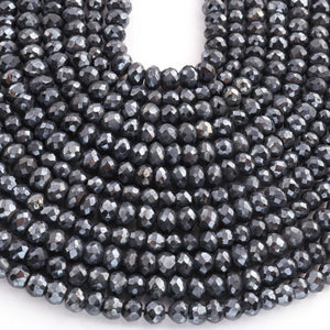 1 Strand Black Spinel Silver Coated Faceted Rondelles Beads-Semi Precious Gemstone Rondelles Beads - 6mm-8mm -13 inches BR01752