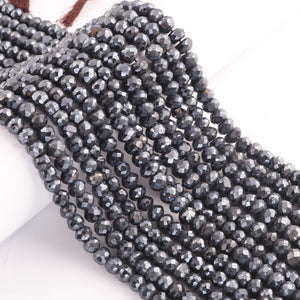 1 Strand Black Spinel Silver Coated Faceted Rondelles Beads-Semi Precious Gemstone Rondelles Beads - 6mm-8mm -13 inches BR01752