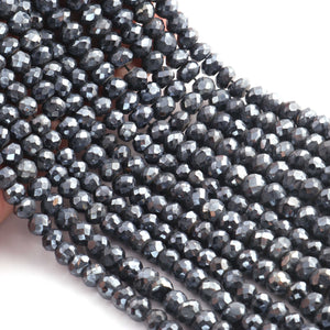 1 Strand Black Spinel Silver Coated Faceted Rondelles Beads-Semi Precious Gemstone Rondelles Beads - 6mm-8mm -13 inches BR01752