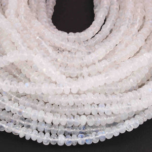 1 Long Strand White Rainbow Moonstone Smooth  Rondelles  - Moonstone rondelles 4mm -16 Inches BR01855 - Tucson Beads