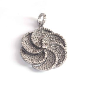 1 PC Pave Diamond Flower Charm 925 Sterling Silver - Pave Diamond Pendant - 27mmx24mm PD1018 - Tucson Beads