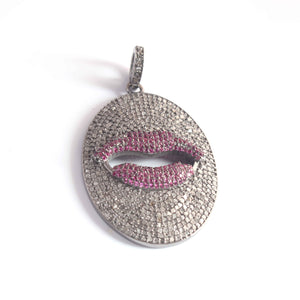 1 PC Pave Diamond Ruby Lips Charm 925 Sterling Silver - Pave Diamond Pendant - 43mmx26mm PDC00113 - Tucson Beads