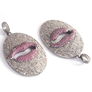 1 PC Pave Diamond Ruby Lips Charm 925 Sterling Silver - Pave Diamond Pendant - 43mmx26mm PDC00113 - Tucson Beads