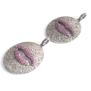 1 PC Pave Diamond Ruby Lips Charm 925 Sterling Silver - Pave Diamond Pendant - 43mmx26mm PDC00113 - Tucson Beads