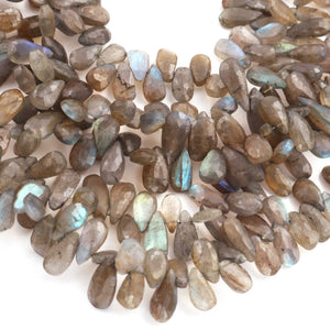 1 Strand Labradorite Faceted Pear Shape Briolettes  -Semi Precious Gemstone Beads   8mmx6mm-17mmx6mm - 10 inch BR0438