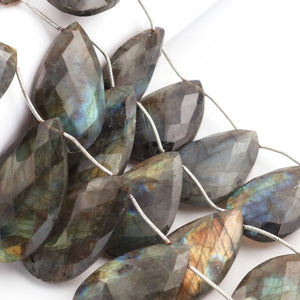 1  Strand Labradorite Faceted Pear Shape Briolettes  - Semi precious Gemstone beads - 22mmx13mm-40mmx26mm -9 Inches BR01274