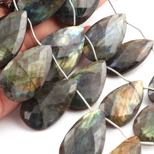 1  Strand Labradorite Faceted Pear Shape Briolettes  - Semi precious Gemstone beads - 22mmx13mm-40mmx26mm -9 Inches BR01274