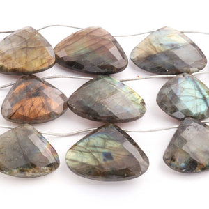 1 Long  Strand Labradorite  Faceted Briolettes -Heart Shape Briolettes - 20mmx26mm-27mmx36mm - 9 inch BR0506