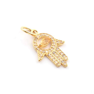 1 Pc Pave Diamond Multi Stone Hamsa 925 Sterling Silver, Rose & Yellow Gold Vermeil Pendant, Pave Diamond Jewelry 23mmx14mm PDC00082 - Tucson Beads