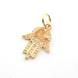 1 Pc Pave Diamond Multi Stone Hamsa 925 Sterling Silver, Rose & Yellow Gold Vermeil Pendant, Pave Diamond Jewelry 23mmx14mm PDC00082 - Tucson Beads