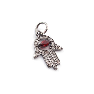 1 Pc Pave Diamond Multi Stone Hamsa 925 Sterling Silver, Rose & Yellow Gold Vermeil Pendant, Pave Diamond Jewelry 23mmx14mm PDC00082 - Tucson Beads