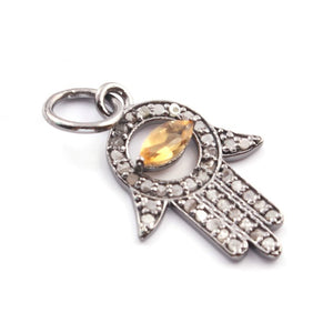 1 Pc Pave Diamond Multi Stone Hamsa 925 Sterling Silver, Rose & Yellow Gold Vermeil Pendant, Pave Diamond Jewelry 23mmx14mm PDC00082 - Tucson Beads