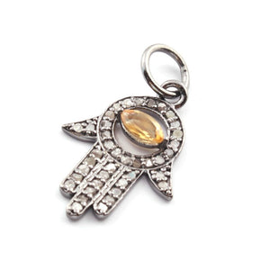 1 Pc Pave Diamond Multi Stone Hamsa 925 Sterling Silver, Rose & Yellow Gold Vermeil Pendant, Pave Diamond Jewelry 23mmx14mm PDC00082 - Tucson Beads