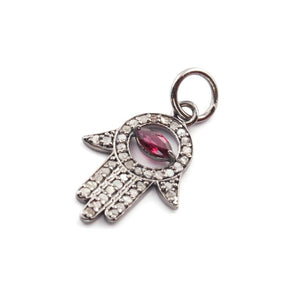 1 Pc Pave Diamond Multi Stone Hamsa 925 Sterling Silver, Rose & Yellow Gold Vermeil Pendant, Pave Diamond Jewelry 23mmx14mm PDC00082 - Tucson Beads