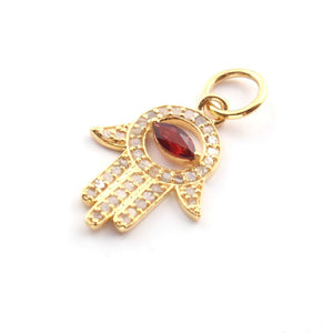 1 Pc Pave Diamond Multi Stone Hamsa 925 Sterling Silver, Rose & Yellow Gold Vermeil Pendant, Pave Diamond Jewelry 23mmx14mm PDC00082 - Tucson Beads