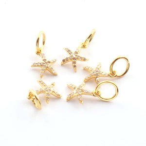 1 Pc Pave Diamond Star Charm Pendant, 925 Sterling Silver Pendant/Yellow Gold Vermeil, Pave Diamond Jewelry 16mmx9mm PDC00116 - Tucson Beads